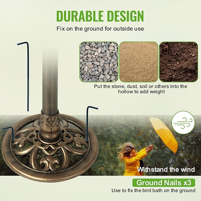 Backyard Expressions Outdoor Garden Bird Bath - Bronze - Weather Resistant Polyresin - 27 Inch