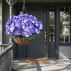 FOTEEWL 8 Bundles Artificial Hydrangea Flowers for Outdoor Decor, Realistic Faux Silk Bouquets Sun-Resistant Fake Plants for Front Door Balcony Farmhouse Garden Home Spring Summer Decor (Purple)