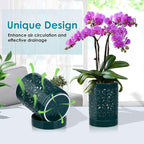mwellewm Orchid Pot with Holes Ceramic Plant Pots Indoor Outdoor Flower Pots for Repotting with Drainage and Saucer 4 Inch Breathable Slotted Orchids Planter (Green)