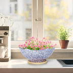 ARTKETTY Bonsai Pots - 9.06'' Ceramic Pots for Indoor Plants, Large Succulent Pots with Drainage Bamboo Tray, Unique Bonsai Tree Planters Round Cactus Flower Plant Container Bowl Home Office Decor