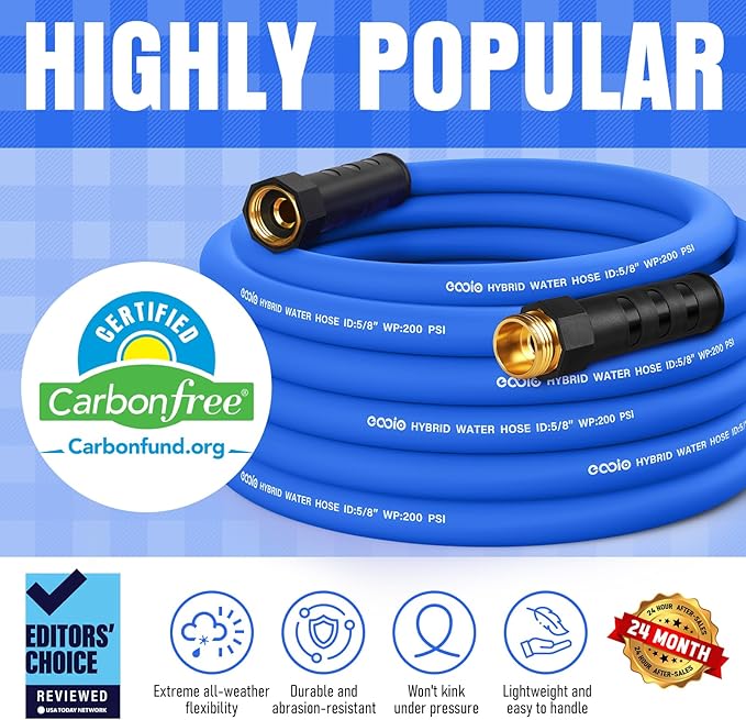 Heavy Duty Garden Hose 35 ft, Non-Expanding Flexible Water Hose, Kink Resistant Lightweight Hybrid Hose, Leakproof Hose Male to Female Fittings