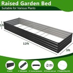 2PCS 12x3x1ft Galvanized Raised Garden Bed,Outdoor Planter Box Metal Patio Kit Planting Bed for Vegetables Flowers Herb,Black