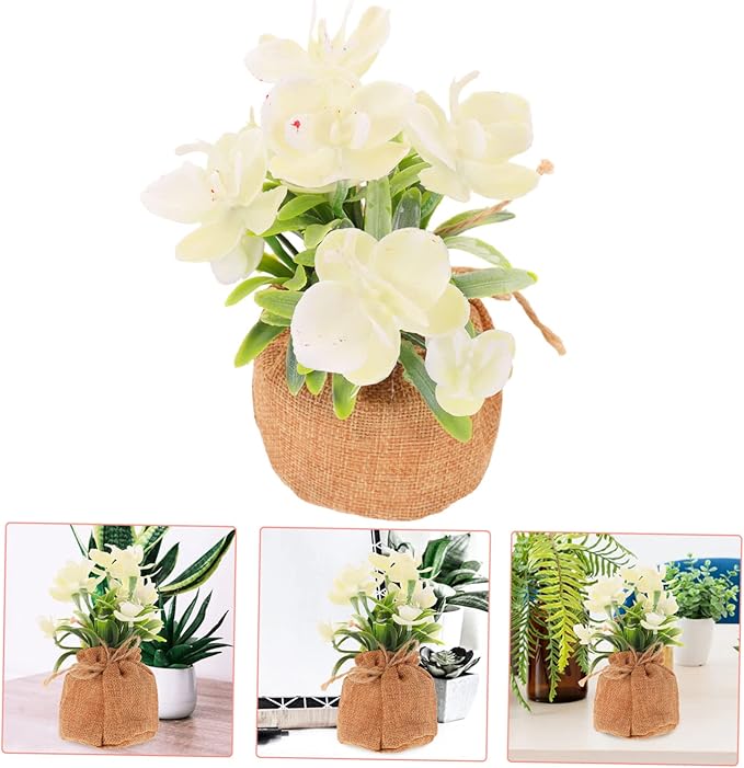 INOOMP Realistic Faux Phalaenopsis Orchid Flowers Potted Decoration for Living Room Office Bedroom Maintenance Artificial Orchid Bonsai with Lifelike Craftsmanship for Home Desktop