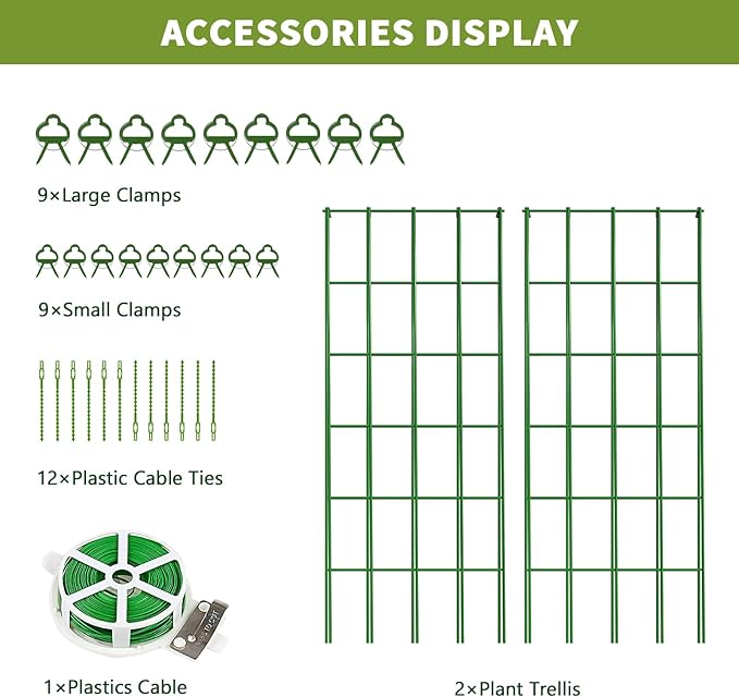 Cucumber Trellis 2 Pack, Foldable A-Frame Garden Trellis for Raised Bed Garden Grow Support with Plant Support Clips, Twist Ties, Plastic Ties, for Cucumber,Tomato, Climbing Plants and Flowers