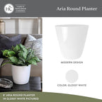 The HC Companies Aria Round Self-Watering Pot - Lightweight Plastic Planter for Herbs & More - Durable Plant Pots for Indoor Plants & Outdoor Plants (8" Glossy White, Pack of 1)