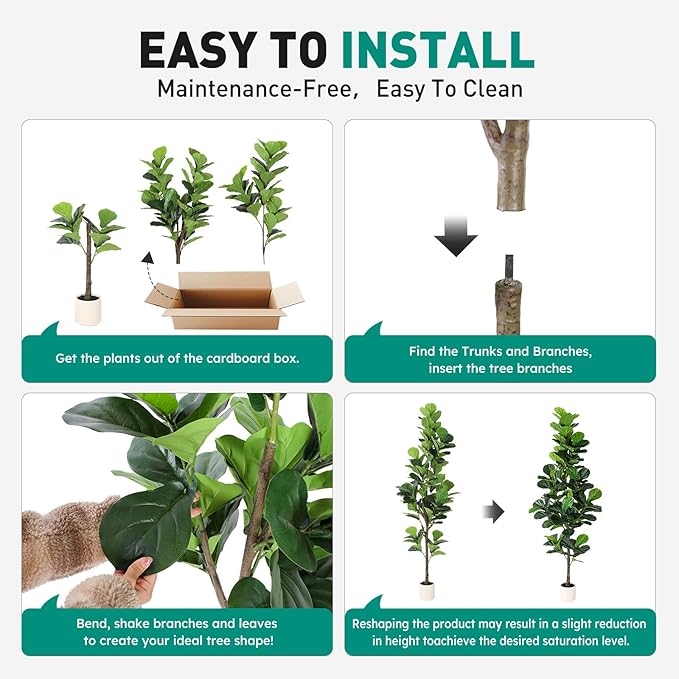 Artificial Fiddle Leaf Fig Tree 7FT with Planter Faux Trees Indoor Tall Artificial Tree, Stable Base, 128 Realistic Leaves, for Indoor/Outdoor Home Office Living Room Decor, Housewarming Gift