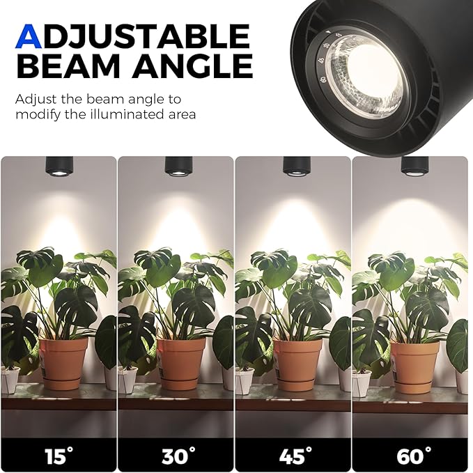 Barrina TR40a Track Grow Lights for Indoor Plants, 15°-60° Adjustable Beam Angle, 40W 4000K Full Spectrum LED Plant Light, High PPFD Spotlight Grow Lamps with Timer for House Plants, 1-Pack, Black