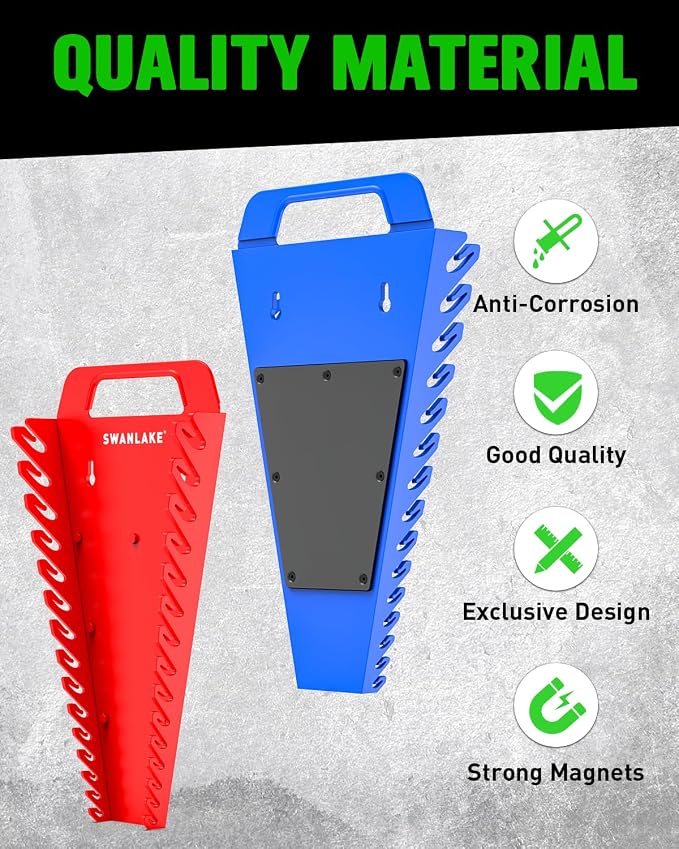 SWANLAKE Magnetic Wrench Organizer Toolbox Holder, 2-Pack SAE (1/4'' to 1-1/16''), Metric (6mm to 27mm) Ratchet Wrench Organizers, Total Hold 30 Slots Wrench Holders for Tool Box