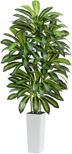Artificial Dracaena Tree - 7FT Tall Fake Plants with White Tall Planter - Artificial Plants Indoor Floor Plant in Pot - Large Tropical Fake Yucca Potted Tree for Home Office Living Room Decor