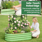 2 in 1 Galvanized Raised Garden Bed with 71" H Arch Trellis for Climbing Plants, Outdoor Gardening Planter Box with Climbing Net for Flowers Vegetables Fruits Herbs, Green