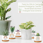Sieral 6 Pcs Thank You Employee Appreciation Gift Succulent Pots Social Worker Gift Ceramic Plant Pot with Bamboo Tray Succulent Planter for Coworker Teacher, Plants Excluded (Boho Style)