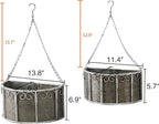 SOFE Farmhouse Galvanized Metal Hanging Planter Basket Set of 2, Unique Hanging Plant Pot Indoor Outdoor, 14 Inch/12inch Flower Pots Holder with Chain Hook, Home Garden Patio Decor