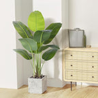 Artificial Bird of Paradise Plant 4Ft Tall Fake Tropical Palm Tree Large Fake Plants with 9 Silk Banana Leaves Faux Plant Indoor Decor Trees with White Pot for Home Bedroom Living Room Office