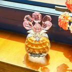 YWHL Handmade Crystal Pink Rose Flower Figurine with Round Vase, Rose Gifts for Girlfriend Wife Sister, Romantic Gifts for Mom on Mother's Day Birthday Anniversary, Wedding Home Decorations