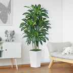6FT Artificial Dracaena Tree - High-Density Foliage Fake Plant with White Tall Planter - Faux Yucca Floor Plant for Home Office Decor Indoor