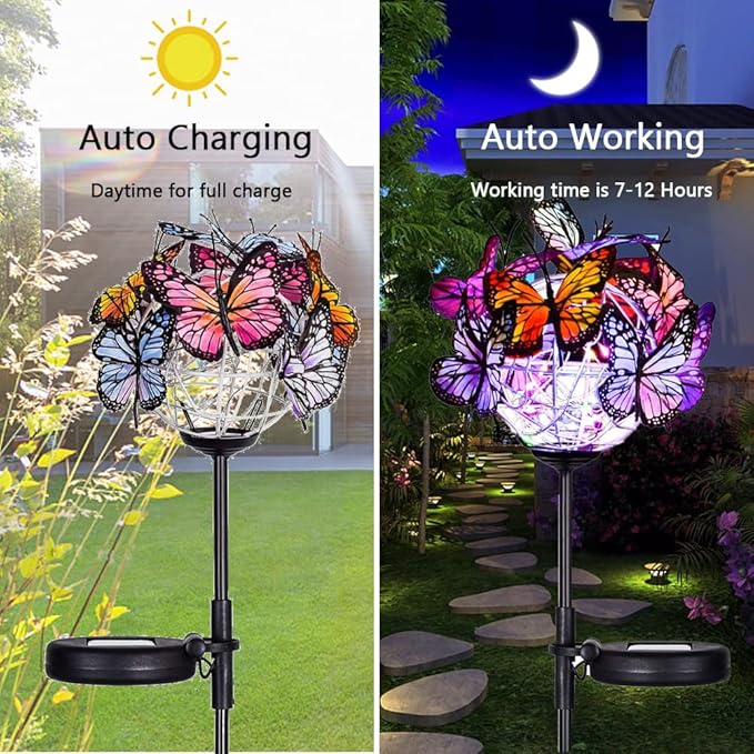 Weepong Outdoor Solar Lights 2 Pack, Solar Garden Lights with 18 Butterflies Decoration Outdoor Lamps, Waterproof Butterfly Flower Lights for Patio Yard Lawn Garden Decor, Gifts for Mom Women