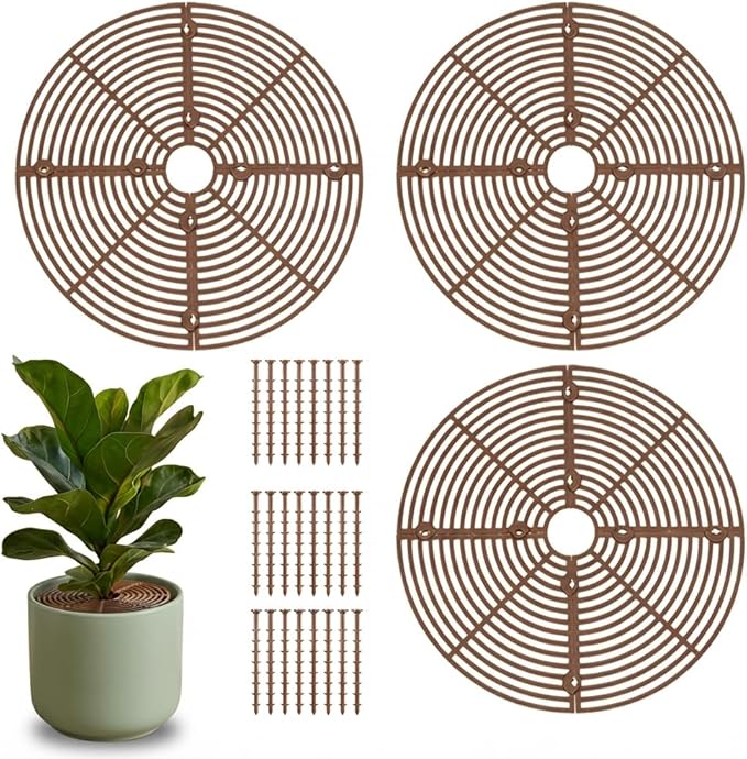 Plant Pot Cover, 3 Pack Plant Pot Protector from Cats Indoor, Cat Proof Indoor Plant Protector, Round Plant Pot Covers to Keep Cats Out, Cuttable Mesh with Stakes, 11.8 Inch