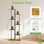 iDavosic.ly 6 Tier Tall Plant Stand Indoor with Light, Tiered Corner Metal Wood Multiple Flower Holder Shelf, 50 Inch Display Grow Rack for Living Room Bedroom, Modern Black & Rustic Brown