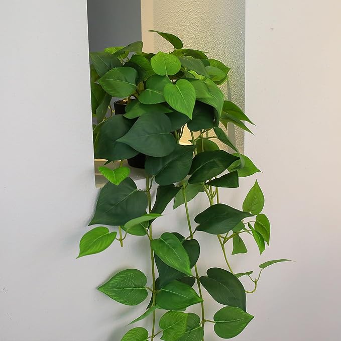 Fake Pothos Hanging Plants, 33" Potted Artificial Hanging Plant, Faux Pothos Silk Vines Hanging Plant Greenery for Home Living Room Indoor Decor