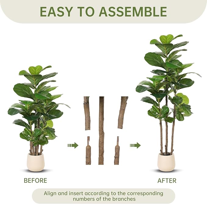 Realead Fiddle Leaf Fig Tree Artificial - 5ft Faux Fiddle Leaf Fig Tree with White Planter - Large Fig Tree Artificial with Natural Wood Trunk and Lifelike Leaves for Home Living Room Indoor Decor