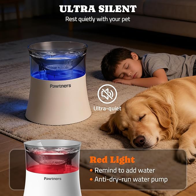 Pawtners Dog Water Fountain with Vortex Filter,1 Gal/3.5L Elevated Dog Water Bowl for Large Dogs Inside,Automatic Pet Fountain, Deep Drinking Area and Quiet Pump,10" H