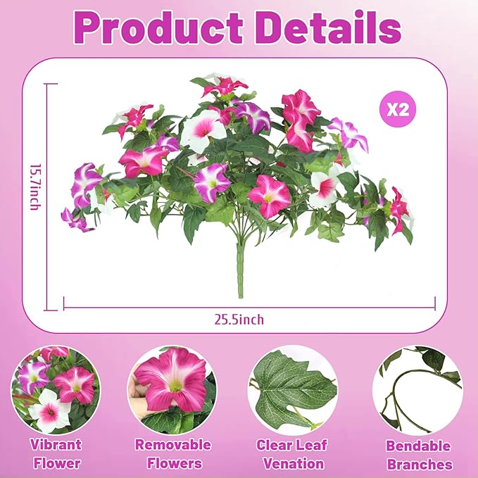 Artificial Flowers Plants for Outdoors, 6PCS UV Resistant Faux Flowers Outdoor Plants, Fake Petunias Silk Flowers for Garden Balcony Yard Porch Decor (White Red Lotus)