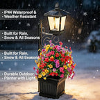 Solar Pathway Lights with Planter, 2-in-1 Outdoor Solar Lamp Post Light with Planter and Artificial Flowers, 27/35inch Outdoor Planters with Lights for Lawn, Patio, Yard & Pathway Decor (35in(Large)