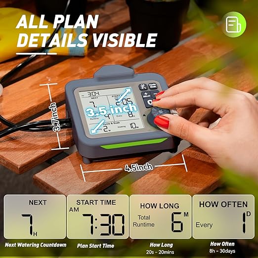 RAINPOINT Large Display Automatic Plant Waterer Indoor for Pot Plants,Cycle & Soak Mode Vacation Self Watering Drip Irrigation System Device Kit Office Patio Greenhouse Grow Tent Water 10-15 Plants