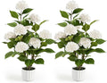 3FT Artificial Hydrangea Tree 2 Pack, Realistic Faux Hydrangea Plants in Pot with White Flowers, Lifelike Faux Greenery Home Indoor Outdoor Front Porch Garden or Wedding, White
