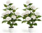 3FT Artificial Hydrangea Tree 2 Pack, Realistic Faux Hydrangea Plants in Pot with White Flowers, Lifelike Faux Greenery Home Indoor Outdoor Front Porch Garden or Wedding, White