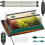 Seed Starter Tray with Grow Light and Thermostat Controller Heat Mat, 10"x 20.75" Heat Mats for Plant Growing，68-113°F Adjustable，Color Change Grow Lights，Germination Trays Kits (Green, 60 Cells)