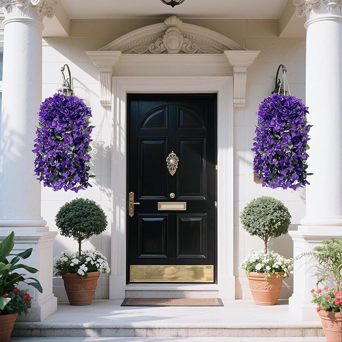 Artificial Flowers for Outdoors Fake Purple Bougainvillea Hanging Flower Decoration, 2Pcs Realistic Faux Silk Plants Long Trailing Vines, Spring Decor for Porch Patio Balcony Planter Yard