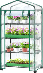 Ohuhu Mini Greenhouse for Indoor Outdoor with Wheel, Small Plastic Plant Green House 4-Tier Rack Stand Portable Greenhouses with Durable PVC Cover for Seedling