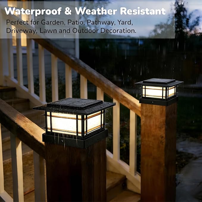 Dynaming 4x4 Solar Post Cap Lights Outdoor with 2 Color Modes, Upgrade Fence Post Solar Lights Black Shell for 4x4 Vinyl/Wooden Posts, Brightness LED Lighting Decor for Garden Deck Patio, 6 Pack