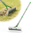 Dual-Action Dethatcher Rake - 21-Tine, Adjustable Long-Handle Landscaping Rake with 55", Heavy Duty Thatch Rake,Turf Rake for Artificial Grass, Metal Rake for Spring Lawn Care, Soil Aeration
