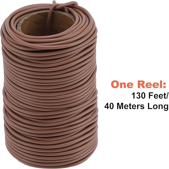 TELENT OUTDOORS 130 Feet Soft Plant Tie Brown Twist Garden Ties for Plants Gardening Home Office Organization TPR Garden Ties Supplies with 2.5mm Diameter