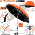 2 PACK Beach Umbrella with Clamp, 360 ° Adjustable Umbrellas for Chair, UPF50+ Umbrella for Beach Chair, Patio Chair, Wheelchair, Camping Chair, Golf Carts (Chair Not Included)