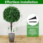 Artificial Boxwood Topiary Ball Tree Set of 2, UV Resistant Artificial Outdoor Shrubs with Spike, Decorative Evergreen Fake Topiary Bushes Plant for Front Porch Garden