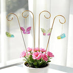 HDCRYSTALGIFTS 4 Pack Blown Glass Butterfly Decorative Garden Stakes,Colorful Butterflies with 13.5'' Tall Gold Plant Stakes for Outdoor Lawn Porch Pathway Patio Plant Pot Flower Bed