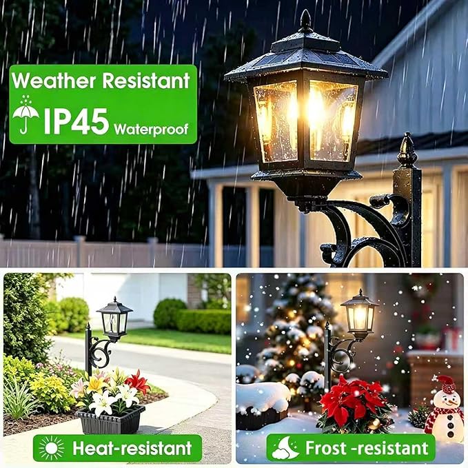 Melunar Outdoor Flower Pots 2 in 1, Solar Post Lamps Waterproof, Solar Lamp Post Lights, Wall Mount or Freestanding, Outdoor Decorative Lamp for Garden, Patio, Front Porch, Back Door, Warm White.