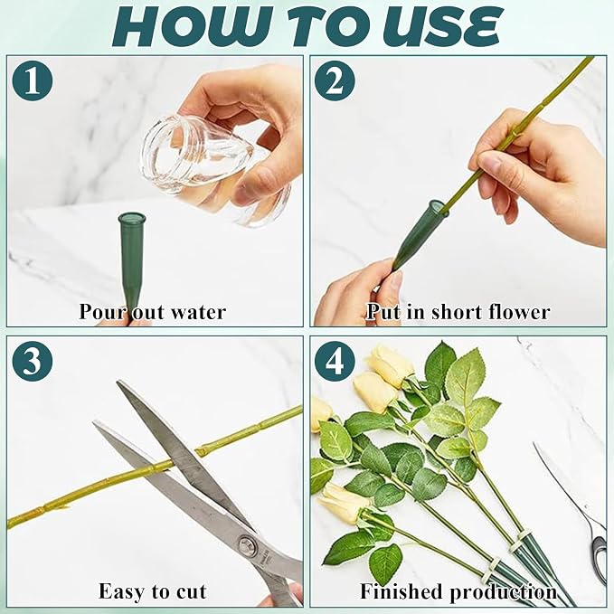 LDHHYH 100 Pack 12 Inch Green Floral Water Tubes, Plastic Fresh Flower Water Tubes with Rubber Caps, Floral Water Picks for Flower Arrangements Supplies