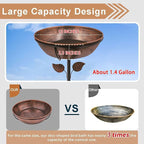 3" Deep Metal Bird Bath for Outdoors, Removable 13" Dia Bowl with Stable Upgrades Stake, Easy to Clean Birdbaths for Garden Yard Lawn Decor 1.4 Gallon (Pack of 2)