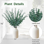 16" Artificial Eucalyptus Stems Potted Plant - Realistic Small Fake Desk Plants for Office Home Decor, Faux Plants in Frosted Ceramic Vase for Indoor Spaces, Wedding Centerpieces Table Decor（20 pcs）