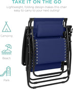 Best Choice Products 30” Wide Folding Zero Gravity Outdoor Recliner Patio Lounge Chair w/Adjustable Canopy Shade, Headrest, Side Accessory Tray - Navy Blue