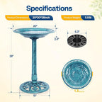 VIVOHOME Bird Bath with Solar Fountain for Outside, Polyresin Pedestal Bird Baths with Solar Powered Pump for Outdoor, Garden, Weather-Resistant Birdbaths with 20" Bowl, Blue