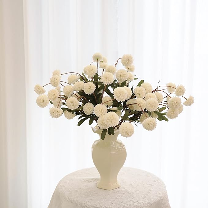 12Pcs Fake Kiku Flowers, Artificial Small Chrysanthemum Balls with Stems, Faux Silk Mini Pompon Mums for Vase Floral Arrangement DIY Bouquets Wedding Party Table Centerpieces Home Decor (No Vase)