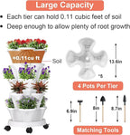 GameXcel Vertical Planter Tower - 5 Tier Stackable Garden Planters with Wheels and Tools Plant Pots for Strawberry Herb Flower and Vegetable Indoor Outdoor Use White