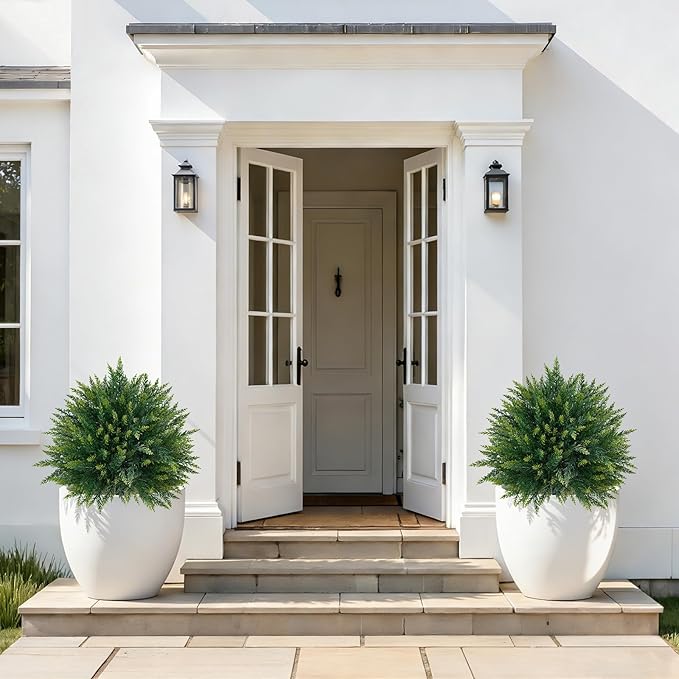 Artificial Cedar Topiary Trees with Ground Spike, 2 Pieces Fake Pine Shrubs Bushes, UV Resistant Faux Evergreen Cypress Tree Plants for Indoor Outdoor Planters Front Porch