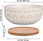 Eightpot 8 Inch Ceramic Succulent Planter Pot with Drainage Hole and Saucer Round Shallow Planter for Indoor Plants, White