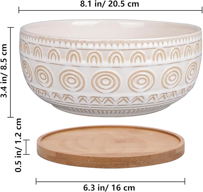 Eightpot 8 Inch Ceramic Succulent Planter Pot with Drainage Hole and Saucer Round Shallow Planter for Indoor Plants, White